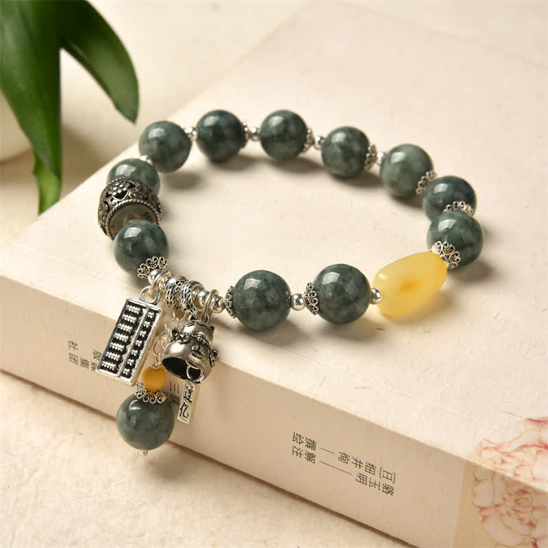 KarmaRipple's 925 Sterling Silver Cyan Jade Amber Abacus Fortunate Cat Success Bracelet p11