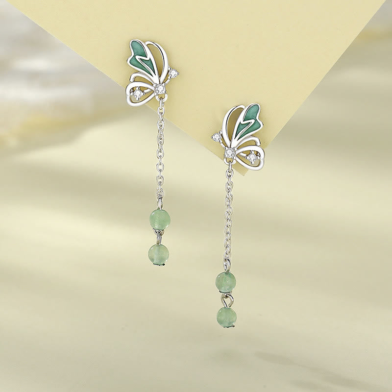 KarmaRipple's 925 Sterling Silver Authentic Green Aventurine Butterfly Fortune Pendant Necklace Earrings Set p3