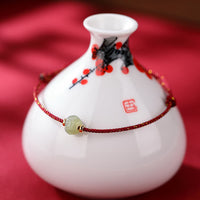 KarmaRipple's 925 Sterling Silver Plated Gold Hetian Jade Lotus Fortune Red String Bracelet