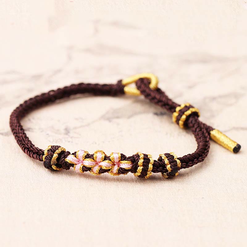 KarmaRipple's Handmade Three Peach Blossoms Fortune Eight Strands Woven String Bracelet p33