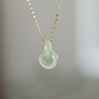 KarmaRipple's 925 Sterling Silver Authentic Double Peace Buckle Hetain Jade Fortune Pendant Necklace