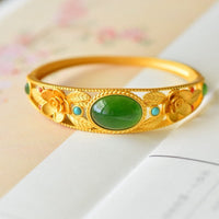 KarmaRipple's Cyan Jade Ivory Jade Flower Leaf Balance Fortune Bracelet Bangle