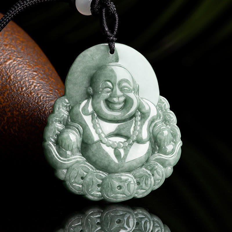 KarmaRipple's Laughing Buddha Authentic Jade Bronze Coin Abundance Pendant Necklace p2