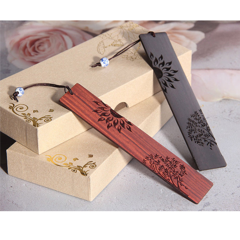 KarmaRipple's Sun Tree Ebony Wood Small Leaf Red Sandalwood Bookmarks With Gift Box p12