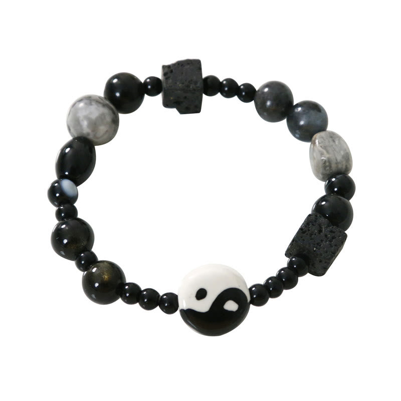 KarmaRipple's Black Onyx Picasso Jasper Bead Yin Yang Fortune Protection Bracelet p17