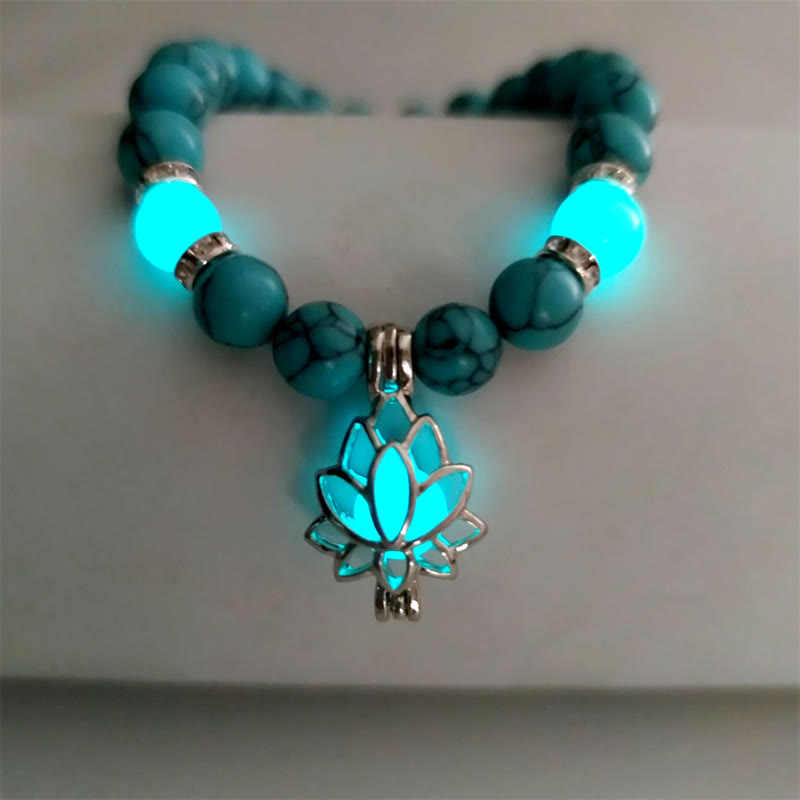 KarmaRipple's Tibetan Turquoise Glowstone Luminous Bead Lotus Protection Bracelet p56