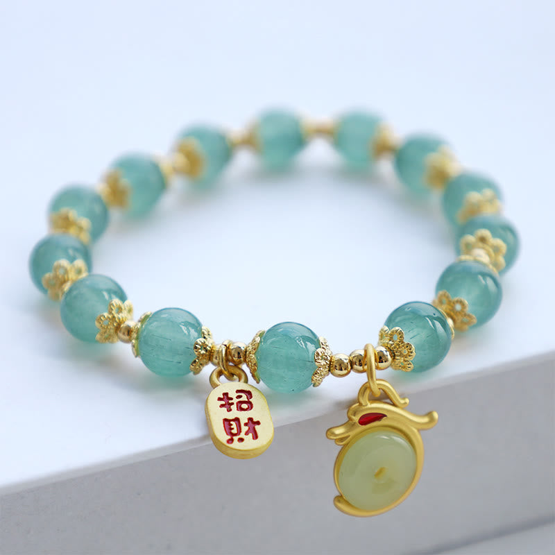 KarmaRipple's Year of the Dragon Red Agate Green Aventurine Peace Buckle Fu Character Fortunate Fortune Bracelet p1