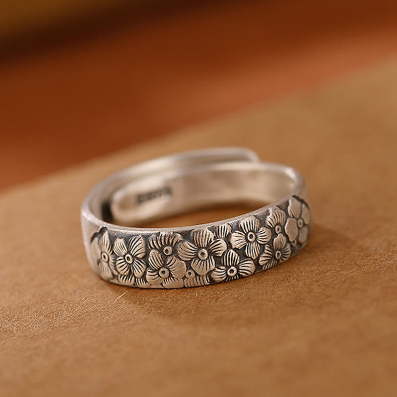 KarmaRipple's 999 Sterling Silver Lotus Flower Plum Blossom Auspicious Clouds Engraved Enlightenment Ring p6