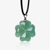 KarmaRipple's 925 Sterling Silver Green Aventurine Four Leaf Clover Fortune Leather Rope Pendant Necklace