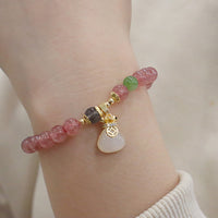 KarmaRipple's Authentic Strawberry Quartz Jade Peace Buckle Coin Purse Balancing Bracelet
