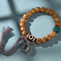 KarmaRipple's Authentic Tibetan Camel Bone Swastika Dzi Bead Shankha Buddha Talisman Kirtimukha Fortune Protection Tassel Bracelet