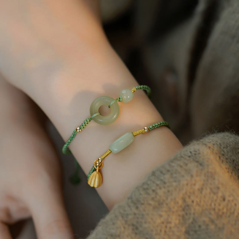 KarmaRipple's Lotus Jade Peace Buckle Bead Fortune Happiness Talisman String Bracelet p5