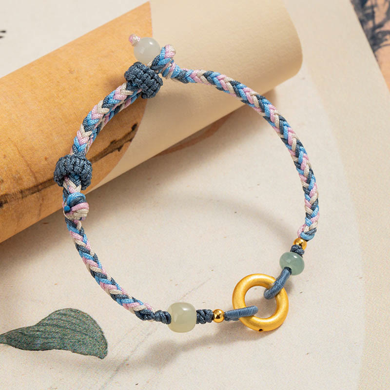 KarmaRipple's 999 Sterling Silver Hetian Jade Knitted Hand Rope Fortune Health Bracelet p2