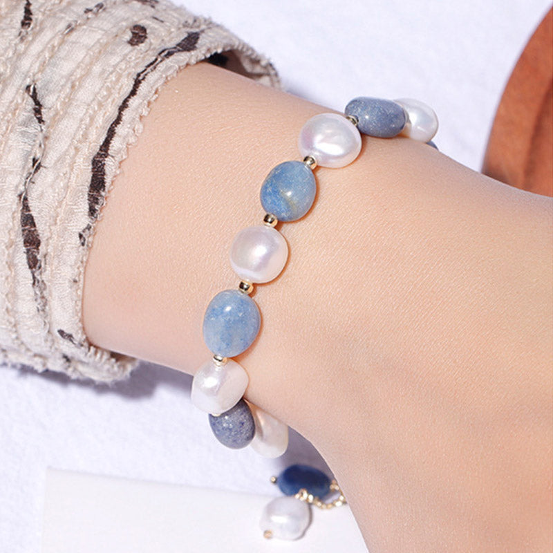 KarmaRipple's Authentic Blue Aventurine Gemstone Pearl Bead Balancing Bracelet p8