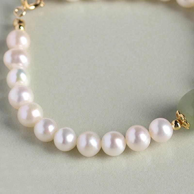 KarmaRipple's Authentic Pearl Hetian Jade Happiness Balancing Bead Bracelet p7
