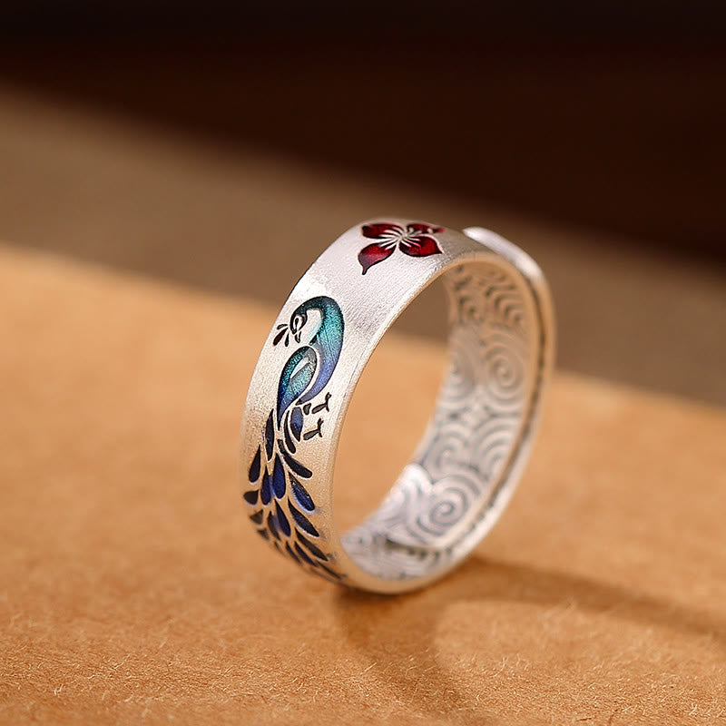 KarmaRipple's 999 Sterling Silver Peacock Auspicious Clouds Engraved Lotus Flower Fortune Ring p3