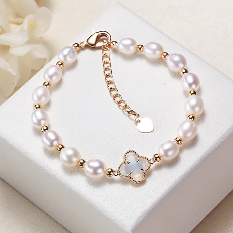 KarmaRipple's Pearl Four Leaf Clover Wealth Chain Bracelet p3